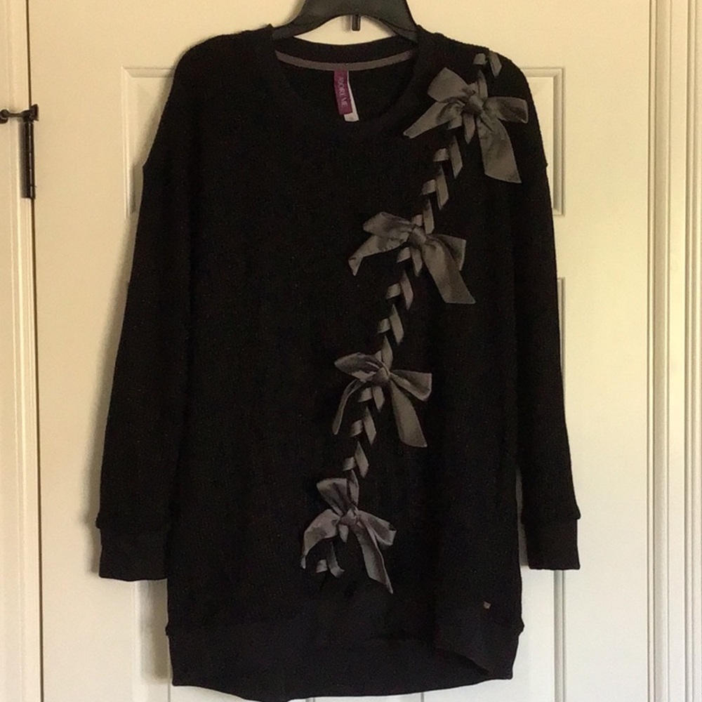 Adore Me Black Sweatshirt with Gray Bow Accents